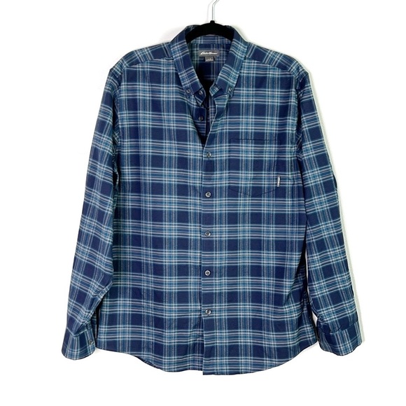 EDDIE BAUER Classic Fit Blue Plaid Button Down Casual Shirt size Large - Picture 1 of 12